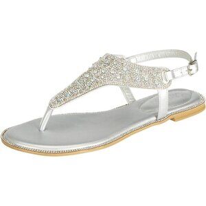 SheSole Women Sparkly Rhinestone Flat Sandals Dressy Summer Bridal Wedding Shoes
